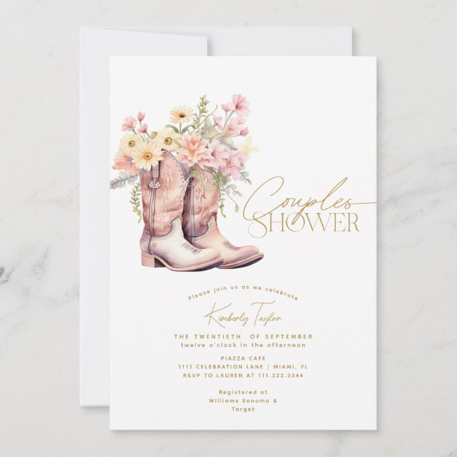Invitation Bottes Floral Fleurs Floral Cowgirl Couples Douche (Devant)