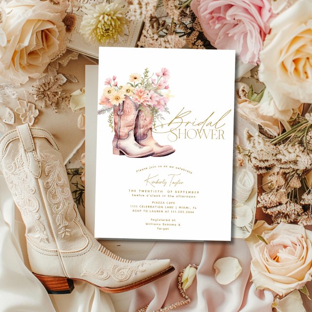 Invitation Bottes Floral Fleurs Floral Fête des mariées Cowgi (Boots Floral Flowers Floral Cowgirl Bridal Shower Invitation)