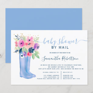 Invitation bottes florales aquarelle garçon baby shower par l