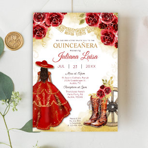 Invitation Bottes florales de Charra en or rouge occidental Q