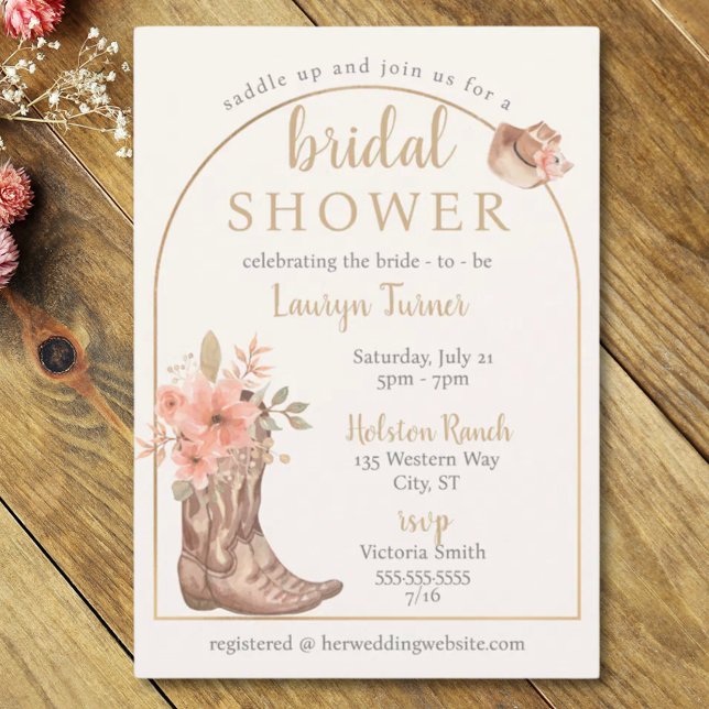 Invitation Bottes Florales Élégantes Réception de Mariage Cow (Elegant Floral Boots Cowgirl Bridal Shower Invitation)
