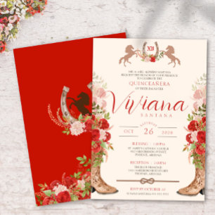 Invitation Bottes florales Roses rouges Charra Quinceanera Ou