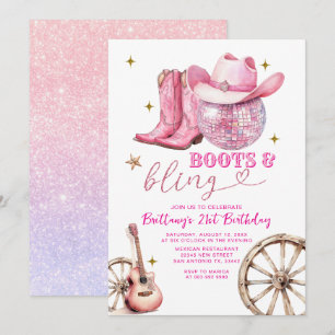 Invitation Bottes Glittter en or rose et Bling 21e anniversai