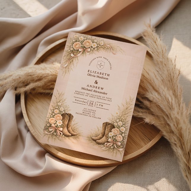 Invitation Bottes occidentales blush pour mariage (Créateur téléchargé)