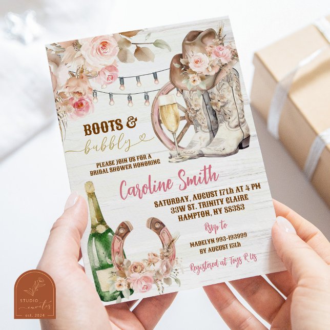Invitation Bottes occidentales florales boho et douche de mar (Créateur téléchargé)