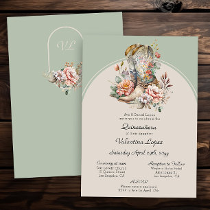 Invitation Bottes occidentales florales Quinceanera rustique