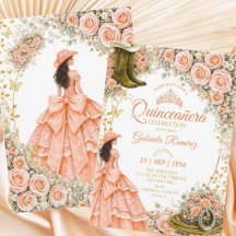 Bottes occidentales Roses pêche Or Quinceañera