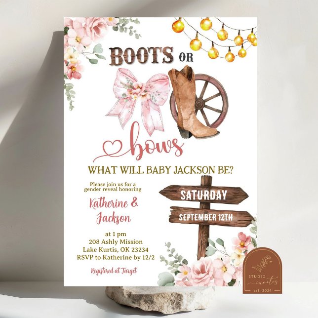 Invitation Bottes ou noeuds floraux rustiques pour la révélat (Créateur téléchargé)