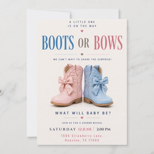 Invitation Bottes ou Rubans Révélation du Sexe Code QR Rose o (Devant)