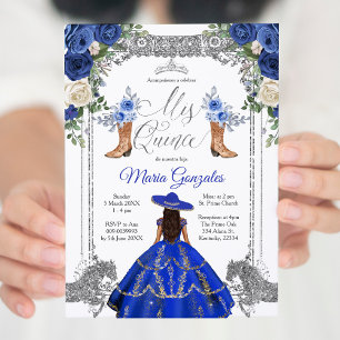 Invitation Bottes Princess Silver Navy Charra Mis Quince 2