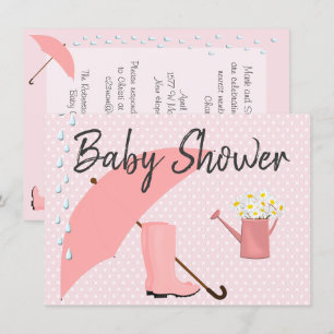 Invitation Bottes roses de parapluie et de pluie de baby