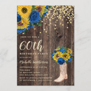 Invitation Bottes Roses russes bleu tournesol 60e anniversair