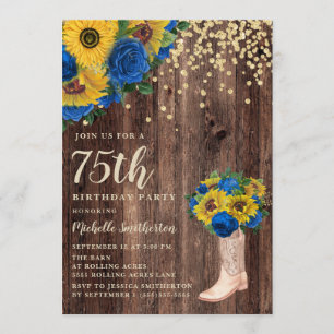 Invitation Bottes Roses russes bleu tournesol 75e anniversair