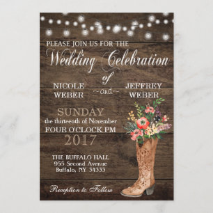 Invitation Bottes Rustic Barne Mariage Wood Cowboy