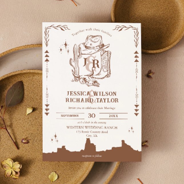 Invitation Bottes Rustique Western Ranch (RUSTIC WESTERN HAND DRAWN COWBOY HAT, BOOTS, DESERT)