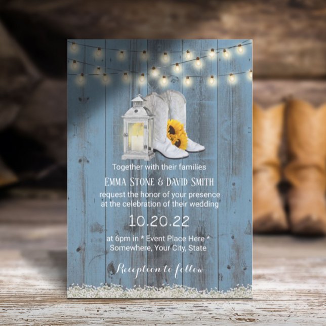 Invitation Bottes rustiques Cowboy Lanterne Dusty Mariage ble (Créateur téléchargé)