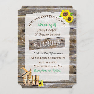 Invitation Bottes rustiques de cowboy et Mariage de tournesol