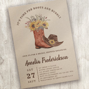 Invitation Bottes rustiques de cowgirl et Fête des mariées Bu