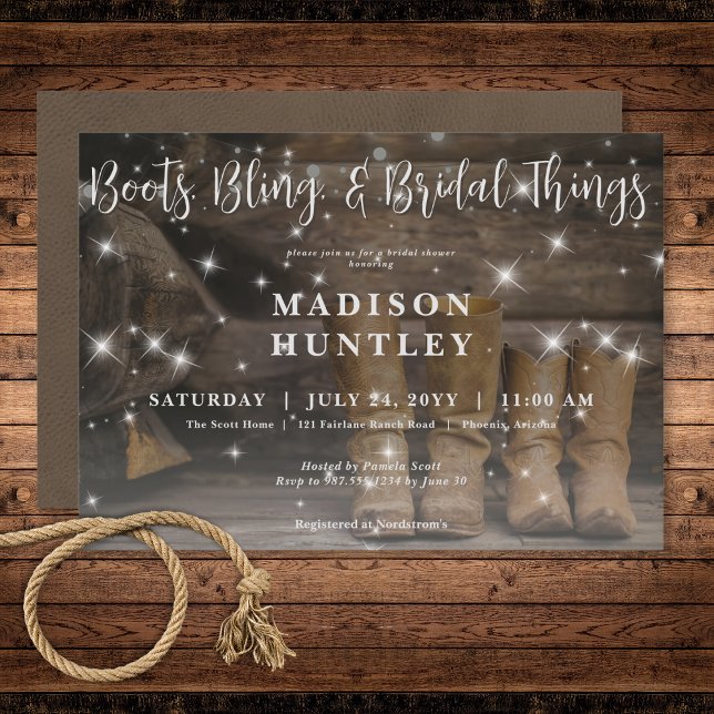 Invitation Bottes rustiques Western Cowboy pour deux Fêtes de (Rustic Western Cowboy Boots for Two Bridal Shower Invitation)