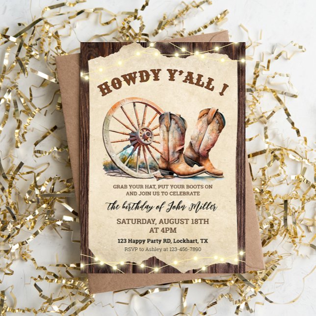Invitation Bottes Western Cowboy abattu Howdy Y'all (Créateur téléchargé)