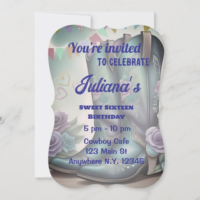 Invitation Bottes Whimsical Occidentales avec charme floral (Devant)