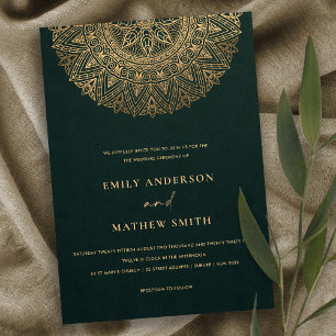 INVITATION BOTTLE VERT OR CLASSIQUE ORNATE MANDALA MARIAGE