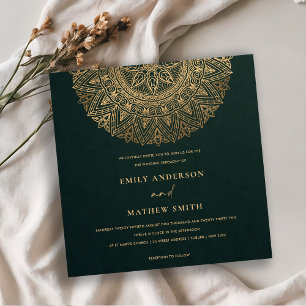 INVITATION BOTTLE VERT OR CLASSIQUE ORNATE MANDALA MARIAGE