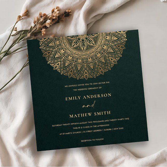 INVITATION BOTTLE VERT OR CLASSIQUE ORNATE MANDALA MARIAGE (Créateur téléchargé)