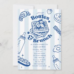Invitation Bottles & Brunch Doodle Garçon Bleu Baby Shower