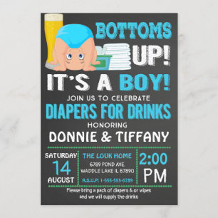 Invitation Bottoms Up Diapers for Drinks C'est un garçon