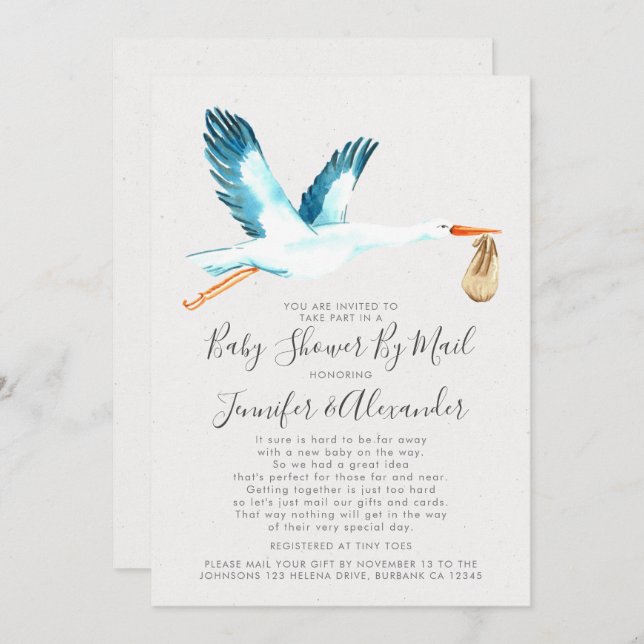 Invitation Bouche d'aquarelle Baby shower Blue Couple'e par c (Devant / Derrière)