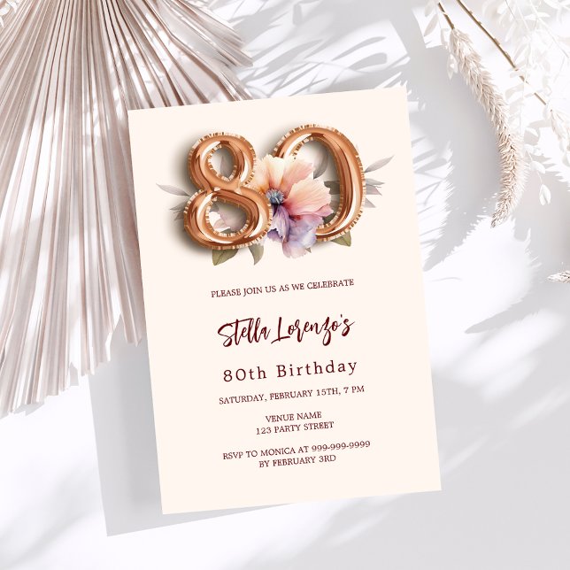 Invitation Bouche de pêche en or beige 80e anniversaire luxe (Créateur téléchargé)