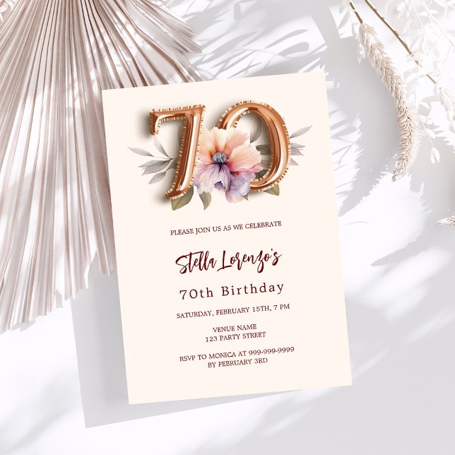 Invitation Bouche d'or beige fleuri 70e anniversaire luxe (Créateur téléchargé)