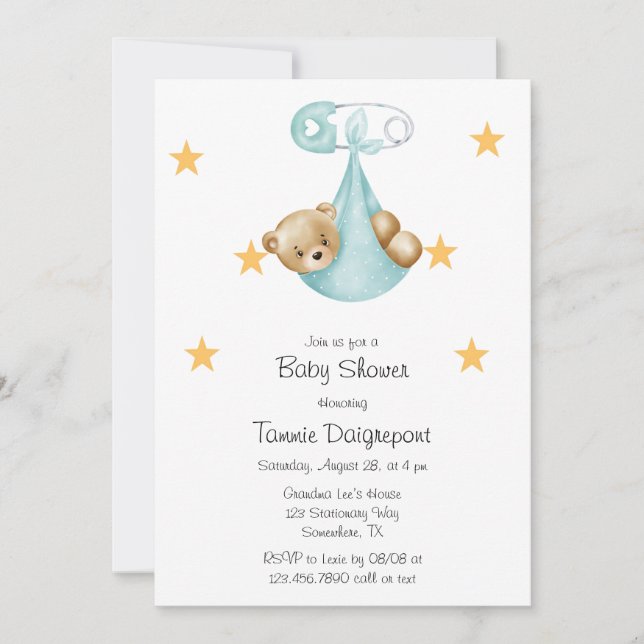 Invitation Bouche d'ours en peluche Aqua turquoise En vichy p (Devant)