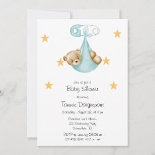 Invitation Bouche d'ours en peluche Aqua turquoise En vichy p