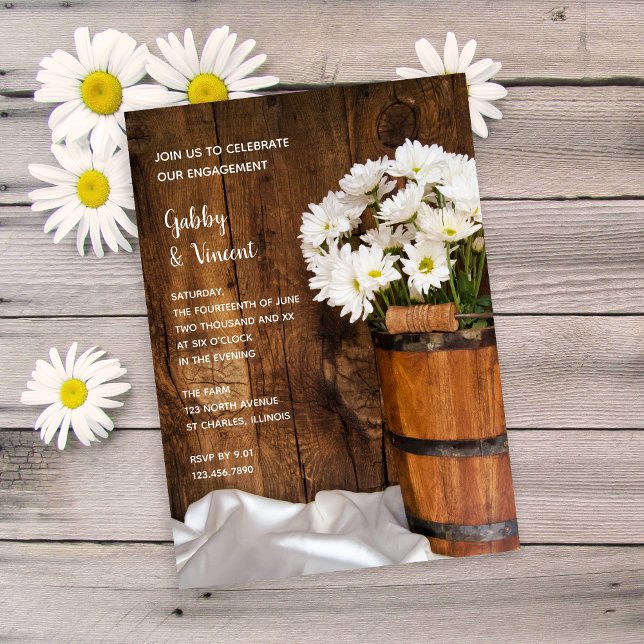 Invitation Bouche en bois Blancs marguerites à la fête d'enga (Créateur téléchargé)