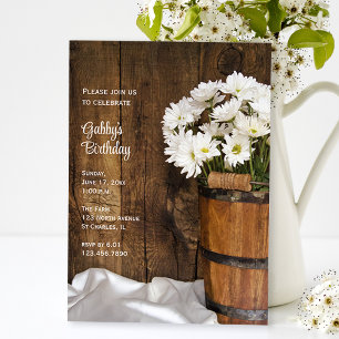 Invitation Bouche en bois rustique Marguerite Nage fête d'ann