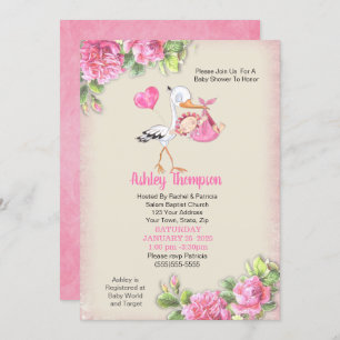 Invitation Bouche et aquarelle Fleurs Filles Baby shower