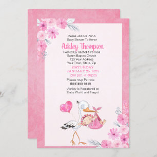 Invitation Bouche et aquarelle Fleurs Filles Baby shower