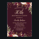 Invitation Bouche fleurie bordeaux or 30e anniversaire<br><div class="desc">Plus joli Invitations Florales Anniversaire dans le Little Bayleigh Store!</div>