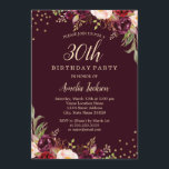 Invitation Bouche fleurie bordeaux or 30e anniversaire<br><div class="desc">Plus joli Invitations Florales Anniversaire dans le Little Bayleigh Store!</div>