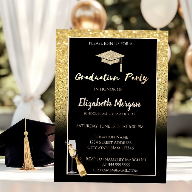 Invitation Bouchon de diplôme de Parties scintillant d'or, Co (Créateur téléchargé)