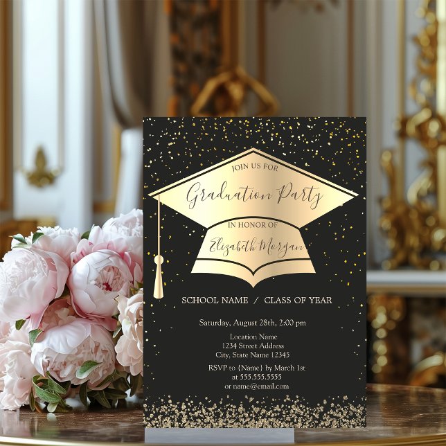 Invitation Bouchon de diplôme d'or, Diamètre Confetti Graduat (Créateur téléchargé)