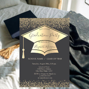 Invitation Bouchon de diplôme d'or, Diamètre Gris Graduation
