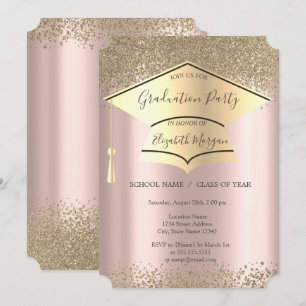 Invitation Bouchon de graduation d'or, Diamètre Rose de gradu