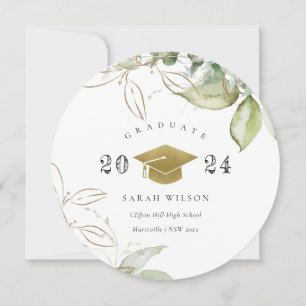 Invitation Bouchon de Graduation Verte au Feuillage Vert Past