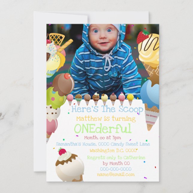 Invitation Boucle de crème glacée été photo fête colorée (Devant)