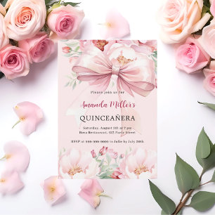 Invitation Boucles d'arc rose pâle Quinceanera