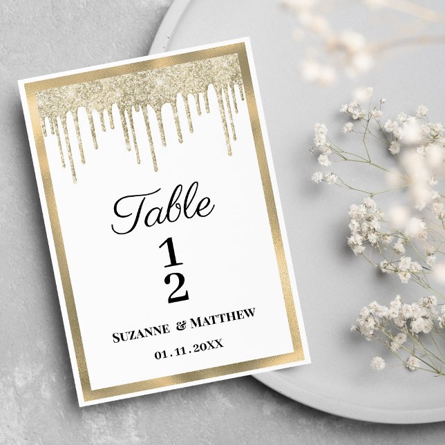 Invitation Boucles de parties scintillant en or blanc de luxe (Luxury white gold glitter drips Table Numbers)