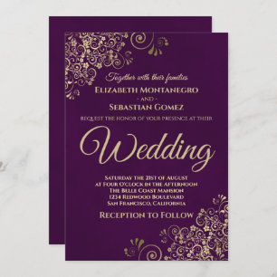 Invitation Boucles d'or Simple Chic Élégant Plum violet Maria